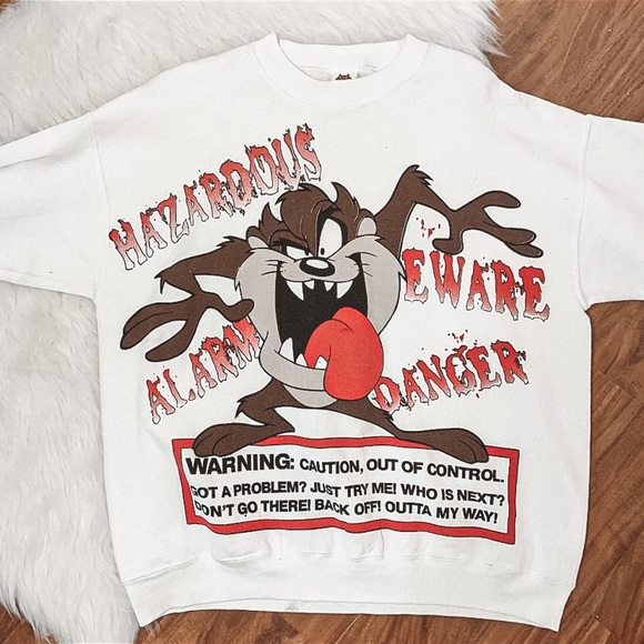 Vintage Tops - Vintage 1997 90s Looney Tunes Tasmanian devil white unisex crewneck sweatshirt